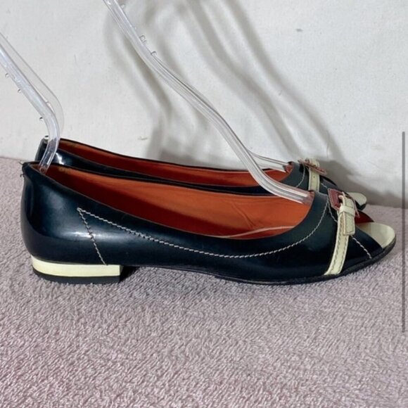 Hettye Mueller Vintage Black Patent Leather Peep Toe Flats With Buckle 36.5 - Picture 3 of 16
